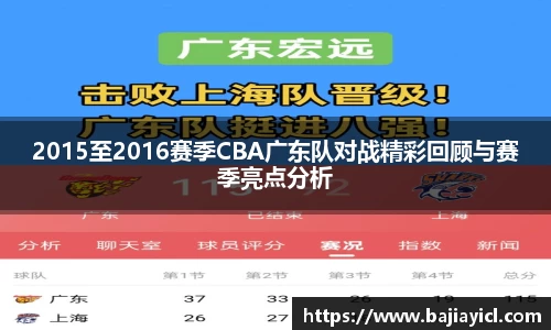 2015至2016赛季CBA广东队对战精彩回顾与赛季亮点分析